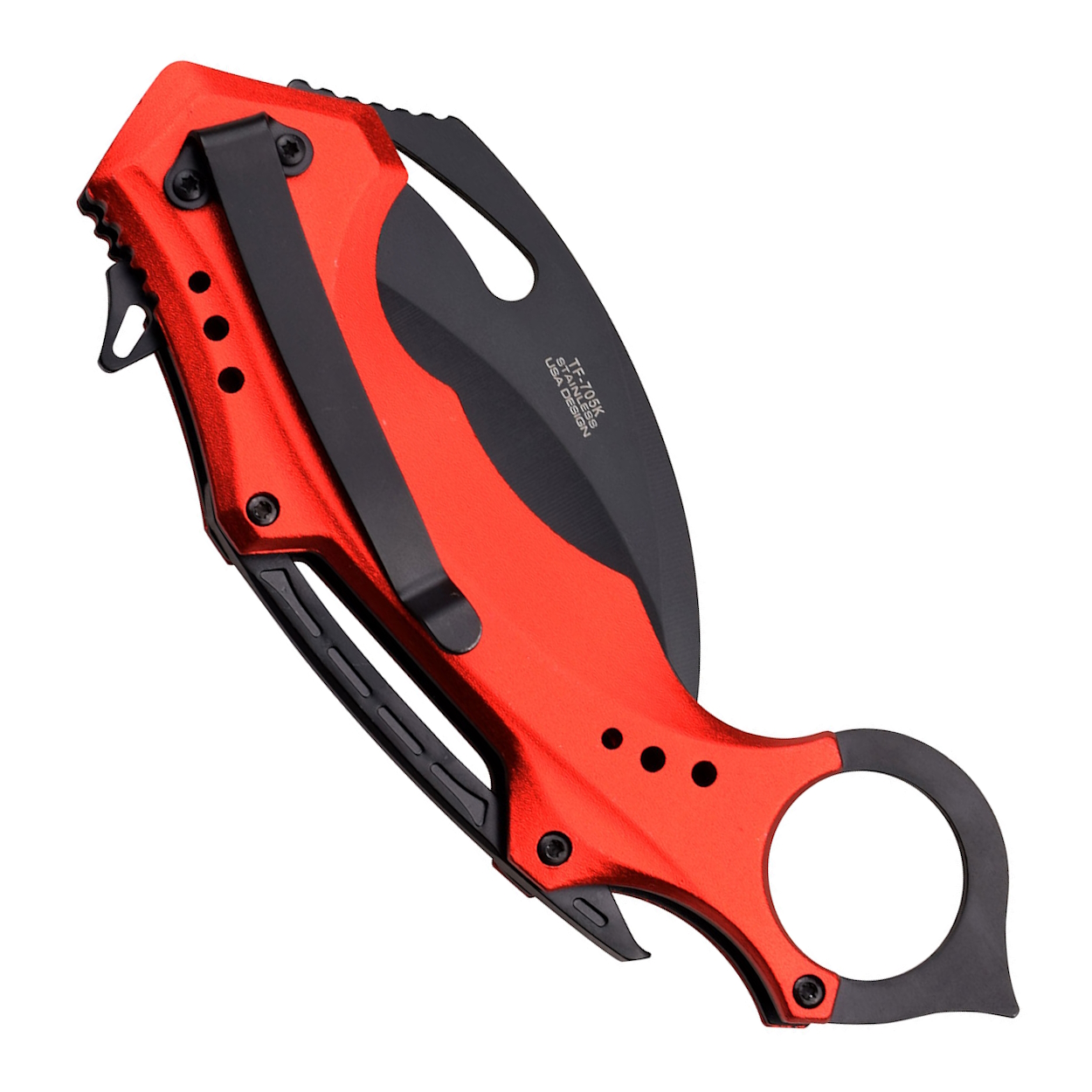 Tac Force TF-705K-RD Red Karambit Spring Assist Knife, Black Blade
