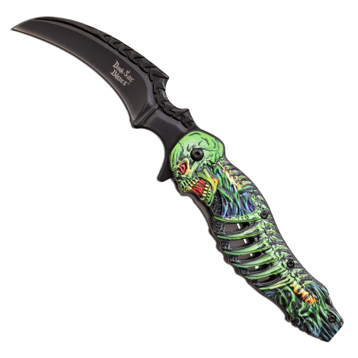 Dark Side Blades DS-A088GN Green Skeleton Spring Assisted Knife
