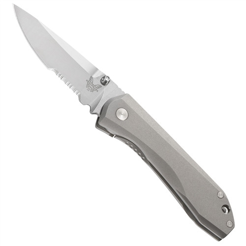 Benchmade 765S Mini Ti Monolock Folder Knife, M390 Satin Combo Blade