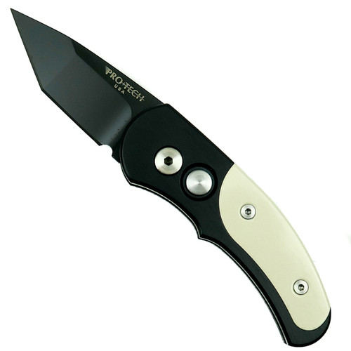 Pro-Tech Runt J4, DLC Black Tanto Blade, Black Handle with Ivory