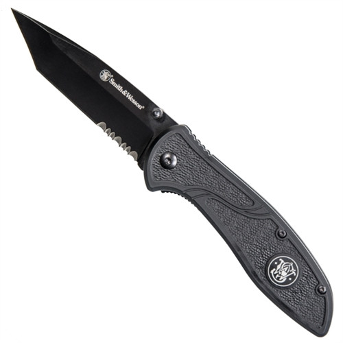Smith & Wesson Textured Tanto Folder Knife, Black Combo Blade