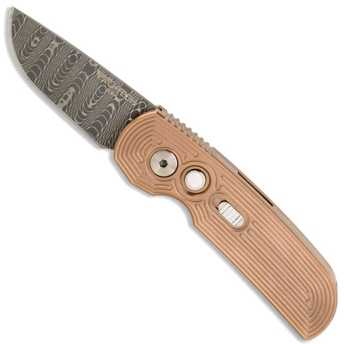 Pro-Tech Custom Rose Gold Tron Calmigo Steel Auto Knife, Damascus