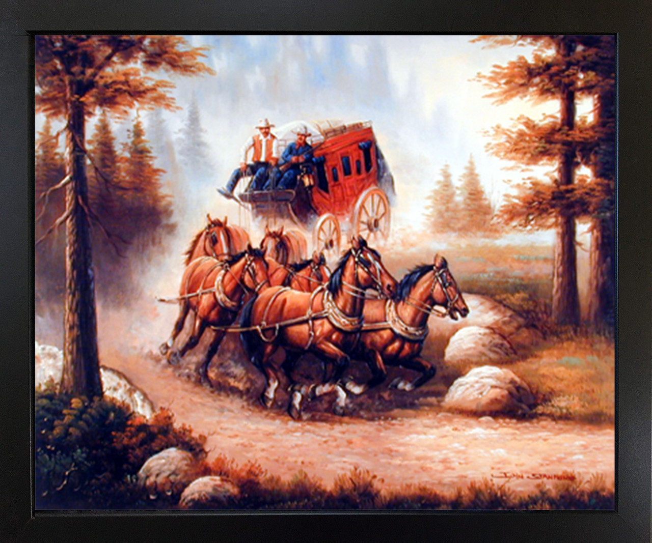 Western Cowboy With Old Red Stagecoach And Running Horses Wall Decor   20465N  77652.1620619895 