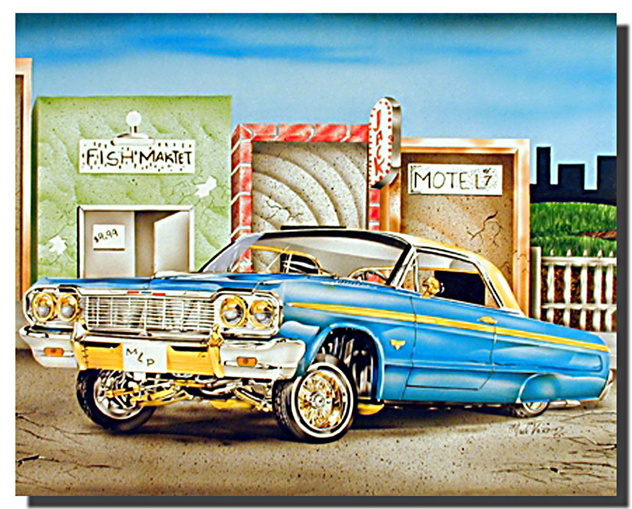 Blue and Gold Lowrider Classic Car Poster | Car Posters | Automotive