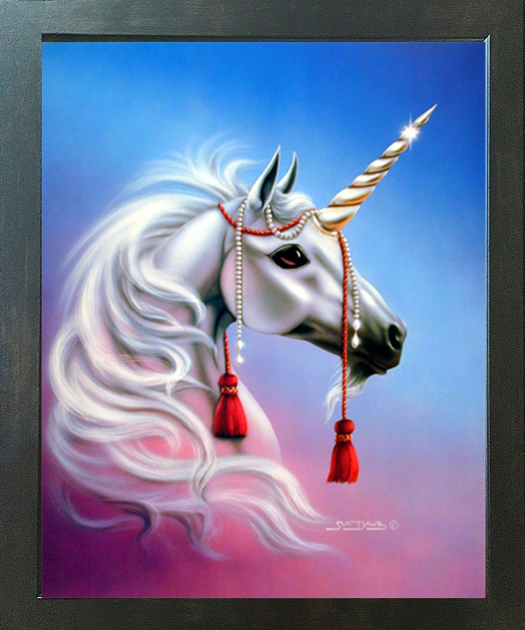 Mythical Unicorn Young Prince Horse Fantasy Wall Espresso Framed
