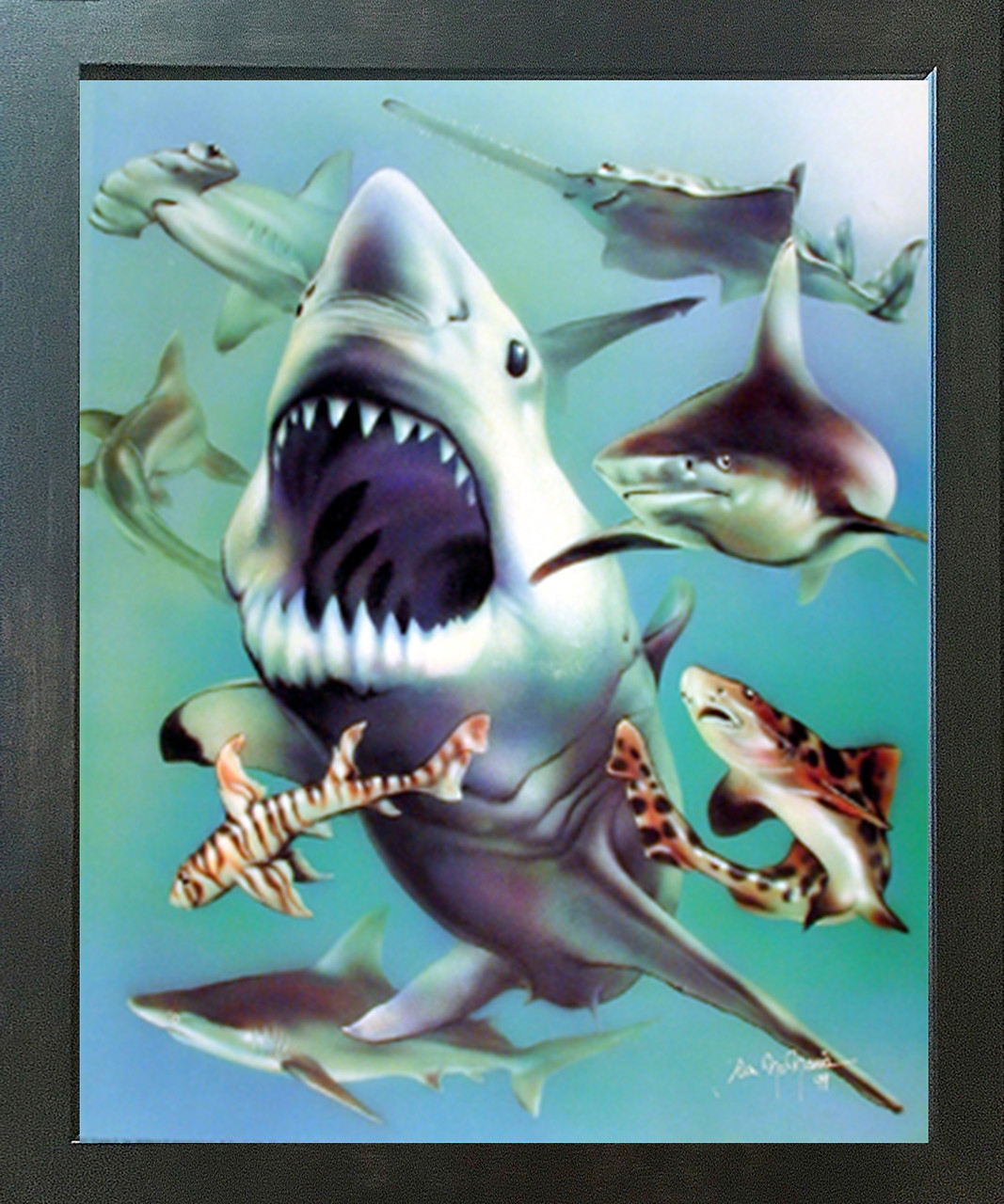 White Sharks Collage Ocean Animal Kids Room Wall Decor Espresso