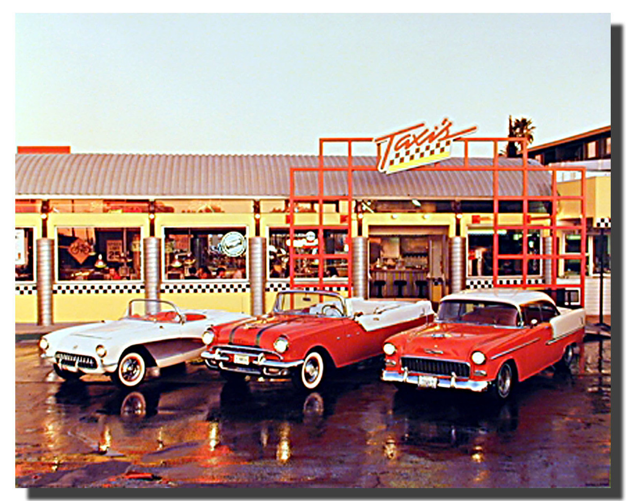 Vintage At Taxi Stand Poster | Car Posters | Automotive Posters