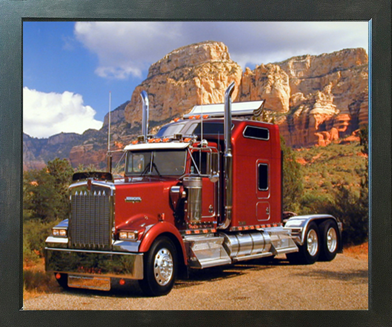 Maroon Kenworth Truck Transportation Wall Decor Espresso Framed