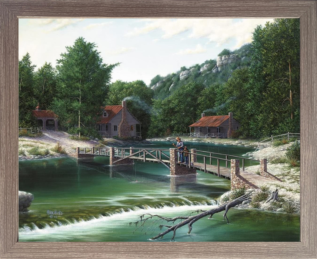 Gone Fishing Rustic River Bridge Landscape Wall Decor Barnwood Framed Art  Print Poster (19x23) - Impact Posters Gallery