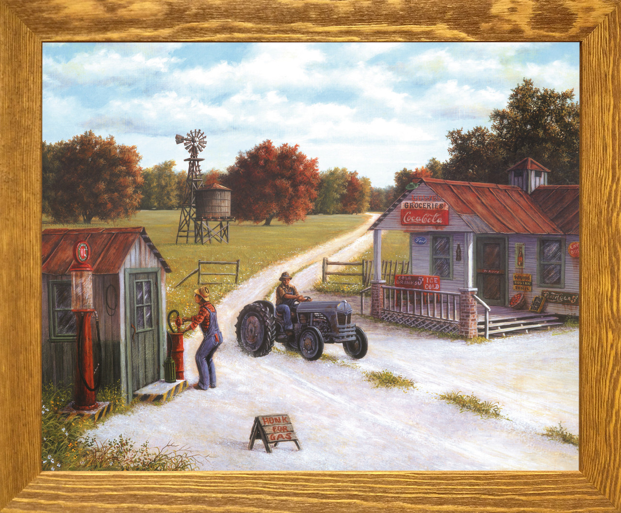 Vintage Gas Station Country Coca Cola Store Painting Landscape