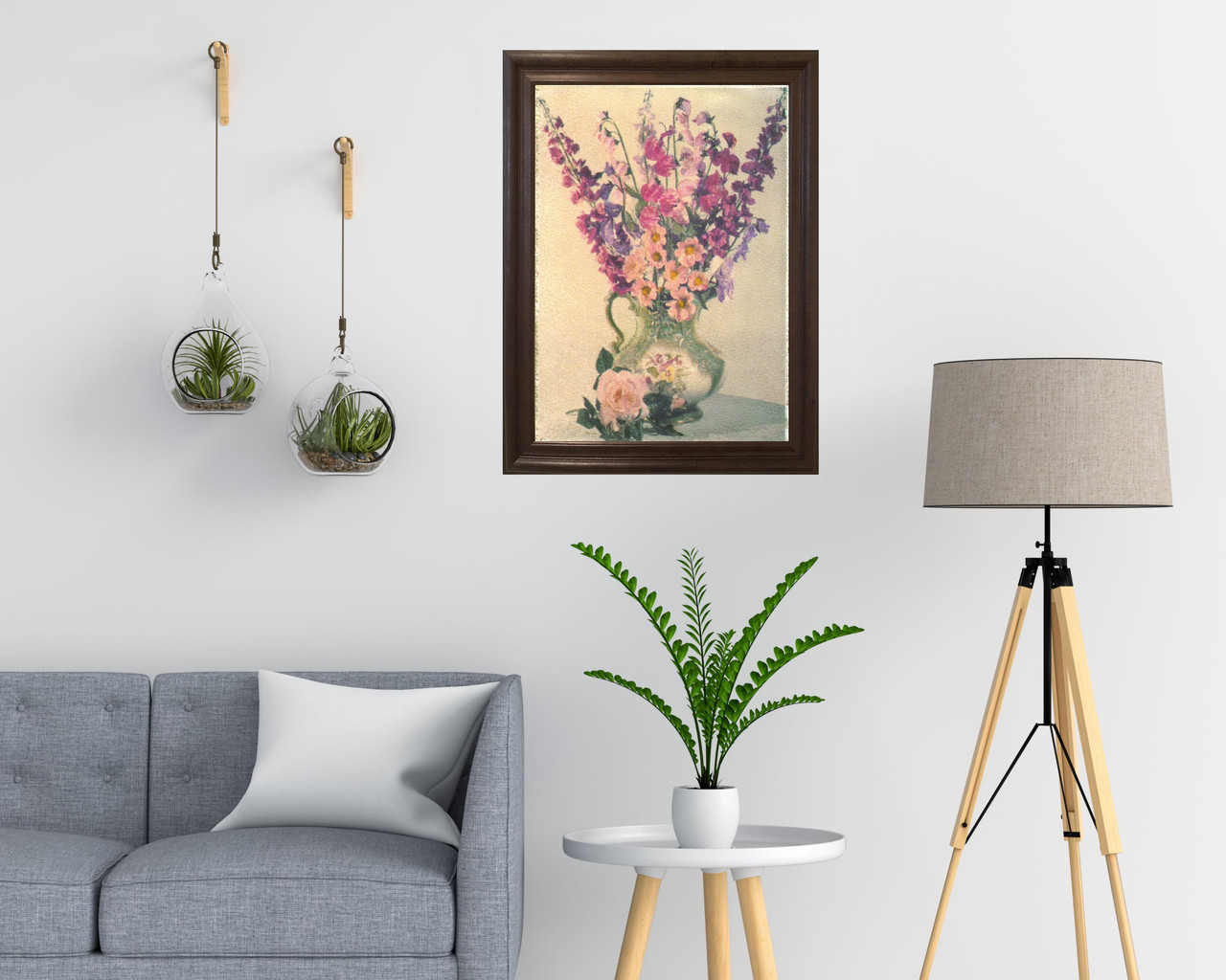 Colorful Pink And Purple Flowers In Vase Floral Wall Decor Brown