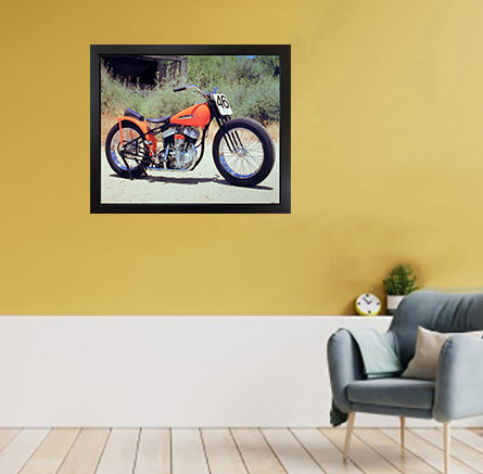 Vintage Harley Davidson Buck Lovell Motorcycle Biker Black Wall Framed