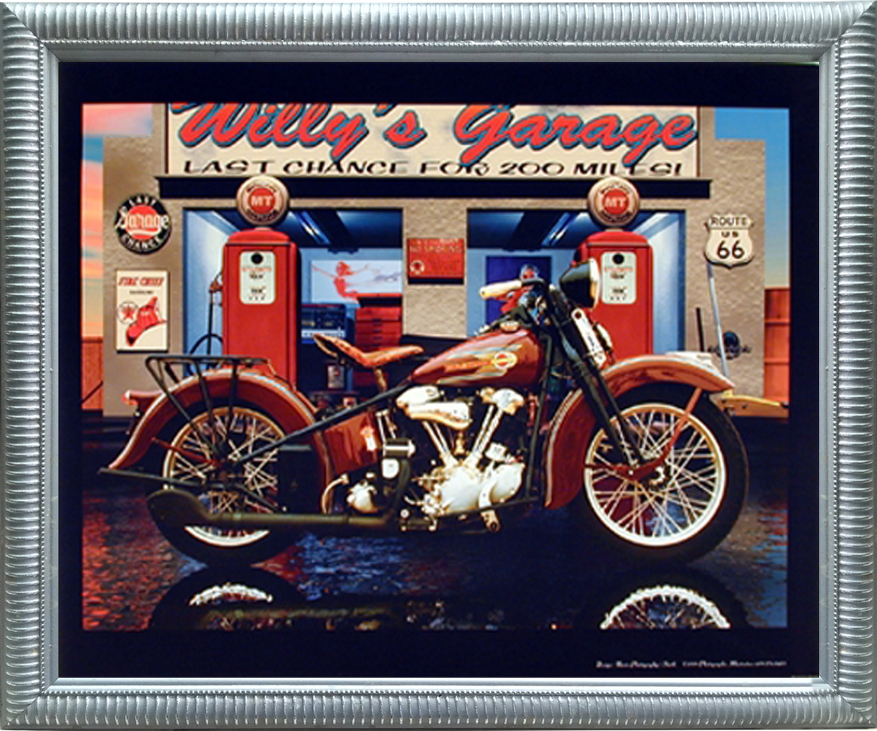Willy's Garage Picture Framed Wall Decoration Harley Davidson