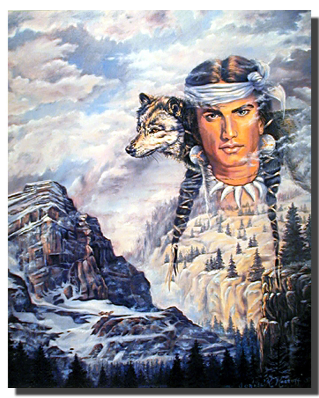 Indian Brave and Wolf Poster | Native American Posters