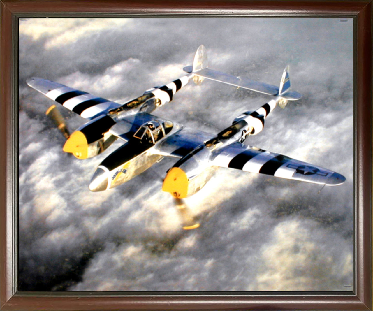 WWII Framed Picture Wall Decor Aviation Poster P-38 Lightning