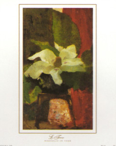 White Magnolia Flower in Vase Heade Floral Wall Decor Art Print Poster (16x20)