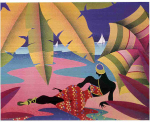 Lady On Beach Painting Wall Decor Fine Art Print Poster (16x20)