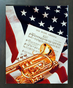 American Trumpet Instrument & Music Sheet Lying on American Flag Patriotic Wall Espresso Framed Picture Art Print (20x24) American Trumpet Instrument & Music Sheet Lying on American Flag Patriotic Wall Espresso Framed Picture Art Print (20x24)