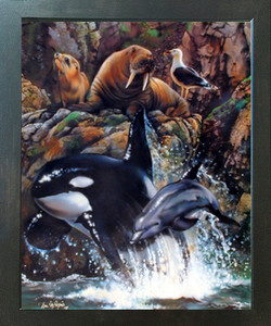 Sea Life Whale Dolphin Animal Collage Ocean Wall Decor Espresso Framed Picture Art Print (20x24) Sea Life Whale Dolphin Animal Collage Ocean Wall Decor Espresso Framed Picture Art Print (20x24)