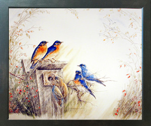 Bluebirds on Tree Feeder Bird Animal Wall Decor Espresso Framed Picture Art Print (20x24) Bluebirds on Tree Feeder Bird Animal Wall Decor Espresso Framed Picture Art Print (20x24)