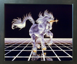 Up From the Grid White Unicorn Horse Fantasy Wall Espresso Framed Picture Art Print (20x24)