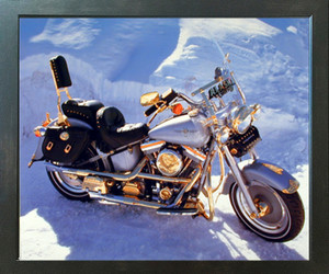 Harley Davidson Vintage Motorcycle Wall Decor Espresso Framed Picture Art Print (20x24)