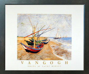 Vincent Van Gogh (Fishing Boats on the Beach At Saint Maries) Wall Decor Espresso Framed Art Print Picture (20x24) Vincent Van Gogh (Fishing Boats on the Beach At Saint Maries) Wall Decor Espresso Framed Art Print Picture (20x24)