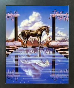 Unicorn Horse the Reflecting Pool Sue Dawe Wall Decor Espresso Framed Picture Art Print (20x24)