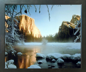 Yosemite Valley and Lake Covered with Snow Landscape Scenic Wall Decor Espresso Picture Framed Art Print (20x24) Yosemite Valley and Lake Covered with Snow Landscape Scenic Wall Decor Espresso Picture Framed Art Print (20x24)