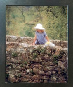 Cute Girl on Stone Bridge Kids Room Wall Decor Espresso Framed Picture Art Print (20x24)