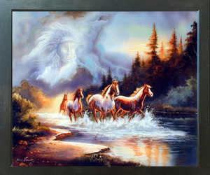 Horse Runs in Lake with Indian Spirit Espresso Framed Picture Art Print (20x24) Horse Runs in Lake with Indian Spirit Espresso Framed Picture Art Print (20x24)