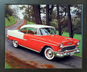 1955 Chevy Bel Air Hard Top Classic Red Vintage Car Espresso Framed Picture Art Print (20x24) 1955 Chevy Bel Air Hard Top Classic Red Vintage Car Espresso Framed Picture Art Print (20x24)