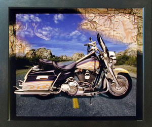 Motorcycle on Highway Riders Bike Picture Espresso Framed Art Print (20x24)