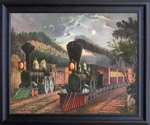 The Lightning Express Train American Railroad Scene Wall Decor Black Framed Art Print Poster (19x23) The Lightning Express Train American Railroad Scene Wall Decor Black Framed Art Print Poster (19x23)