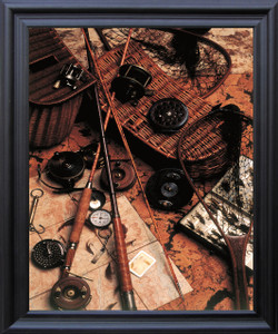 Poster Of Old Wooden Fly Rod Reel and Fishing Lure Wall Decor Black Framed Art Print (19x23) Poster Of Old Wooden Fly Rod Reel and Fishing Lure Wall Decor Black Framed Art Print (19x23)
