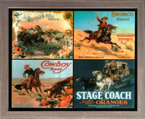 Cowboy Buffalo Bill Brand Oranges Advertisements Stagecoach Barnwood Framed Art Print Poster (19x23)