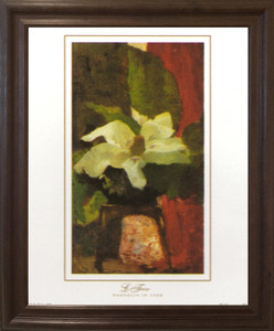 White Magnolia Flower in Vase  Heade Floral Wall Decor Brown Rust Framed Art Print Poster (19x23)