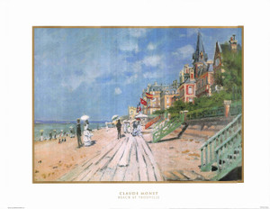 Wall Decor - The Boardwalk on the Beach At Trouville, Impressionist Painting Art Print Poster (22x28)