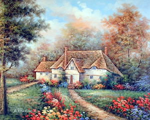 Rustic Country Cottage Garden Scenery Wall Decor Art Print Poster (16x20)