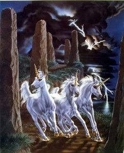 Mythical Unicorn Horses Approaching Thunder Sue Dawe Picture Art Print (8x10) Mythical Unicorn Horses Approaching Thunder Sue Dawe Picture Art Print (8x10)