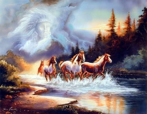 Horse Runs in Lake with Indian Spirit Wall Decor Picture Art Print (8x10) Horse Runs in Lake with Indian Spirit Wall Decor Picture Art Print (8x10)