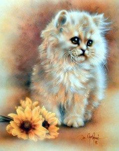 Cute Cat with Sunflower Kids Room Animal Wall Decor Picture Art Print (8x10)