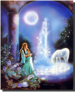 Moonlight Garden Unicorn Horse and Woman Picture Art Print (16x20) Moonlight Garden Unicorn Horse and Woman Picture Art Print (16x20)