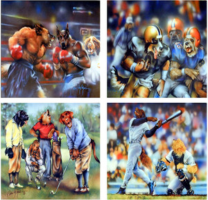  Funny Dog Playing Sports Animal Kids Room 16x20 Four Set Wall Decor Art Print Poster