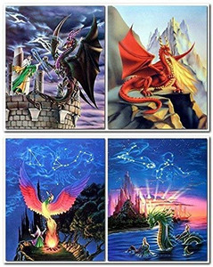 Magical Fire Dragon Wizard Fantasy Kids Room Picture 8x10 Four Set Wall Decor Art Print Posters Magical Fire Dragon Wizard Fantasy Kids Room Picture 8x10 Four Set Wall Decor Art Print Posters