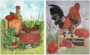  Wall Decor Picture Country Farm Chicken Rooster 8x10 Two Set Tomatoes Kitchen Art Print Poster