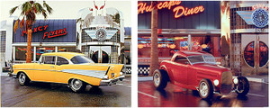 Chevy Bel Air Classic Vintage Red Roadster Ford At Cafe Diner Car Two Set 8x10 Picture Wall Decor Art Print Posters