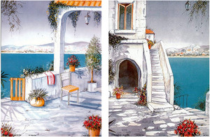  Mediterranean Views Wall Decor Ocean Landscape Art Print 8x10 Two Set Picture Posters