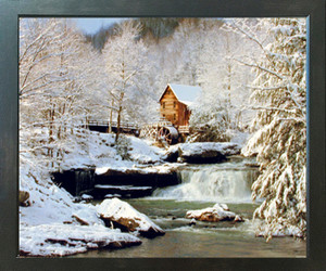 Glade Creek Mill & Trees Covered with Snow Scenic Landscape Wall Decor Espresso Framed Picture Art Print Glade Creek Mill & Trees Covered with Snow Scenic Landscape Wall Decor Espresso Framed Picture Art Print