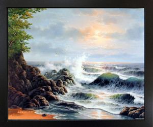 Impact Posters Gallery Ocean Waves Crashing Surf on Rock Scenic Landscape Black Framed Wall Decoration Picture Art Print (18x22)